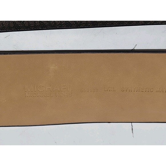 Michael Kors Belt Size L/XL Elastic Stretch Signature Brown Logo Gold Buckle NWT